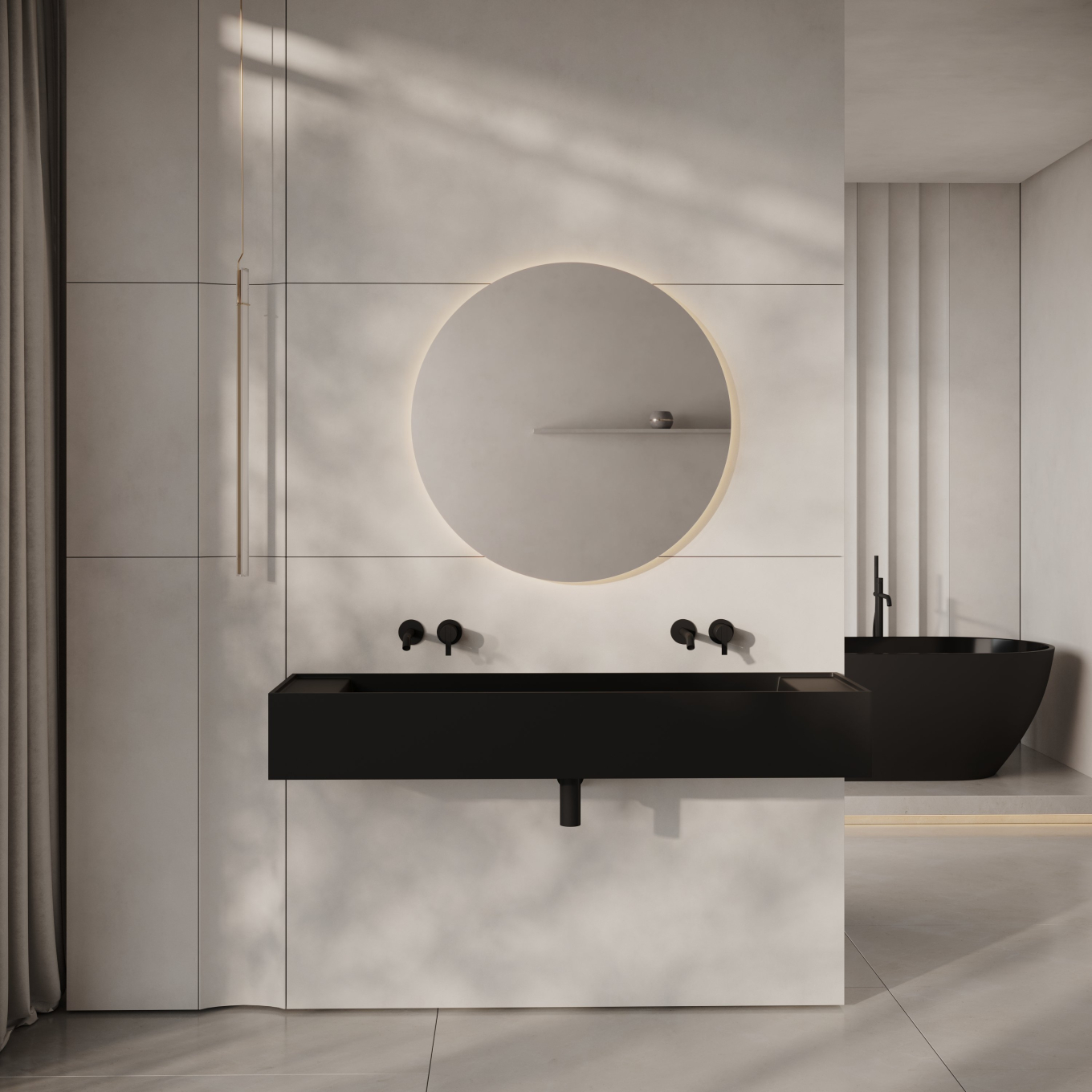 Ultra Matte Black Wall Hung Double Stone Basin 1400mm