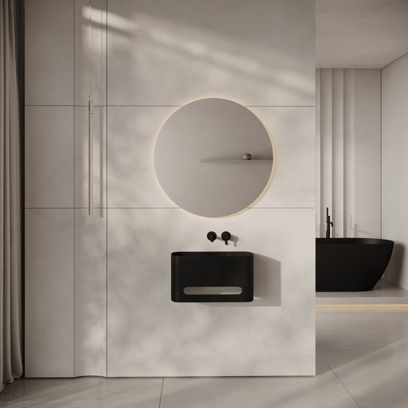 Hydro Matte Black Wall Hung Stone Basin 550mm Towel Hole