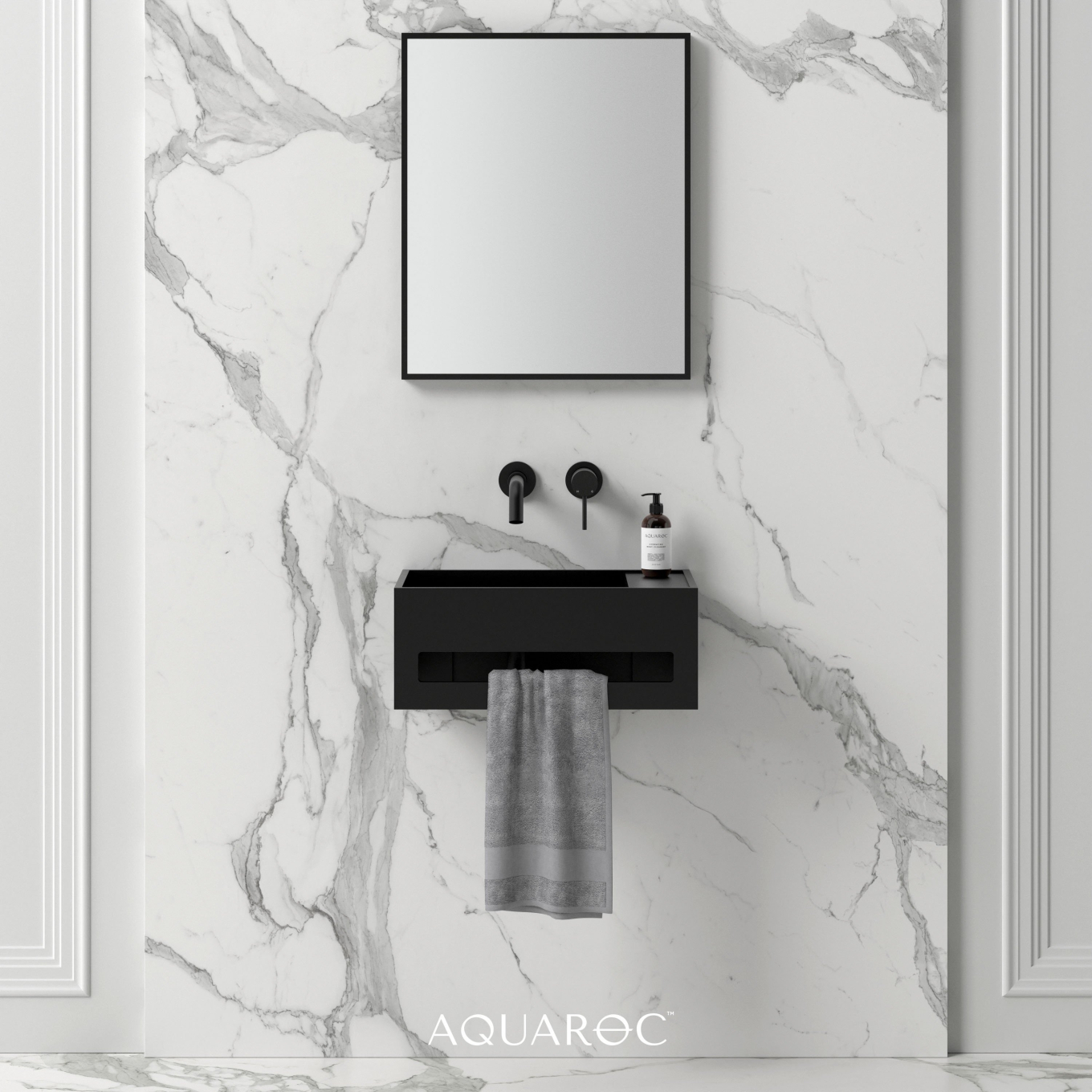 Flow Matte Black Wall Hung Stone Basin 500mm
