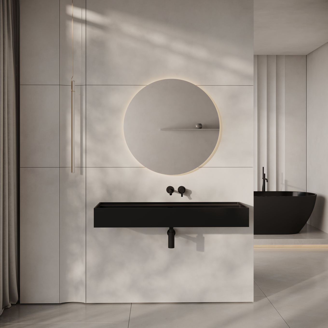 Neo Matte Black Wall Hung Stone Basin 1200mm
