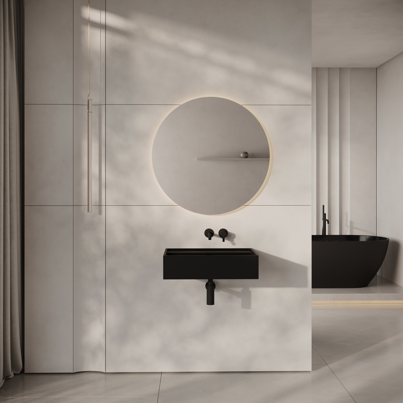 Neo Matte Black Wall Hung Stone Basin 600mm
