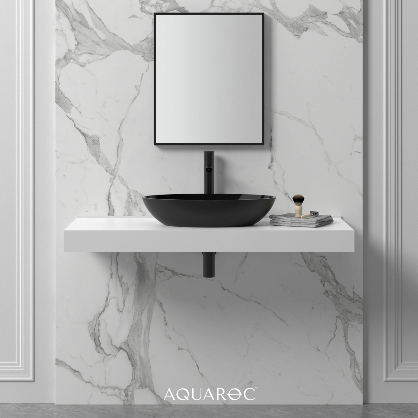 Zenith Matte Black Countertop Stone Basin 580mm