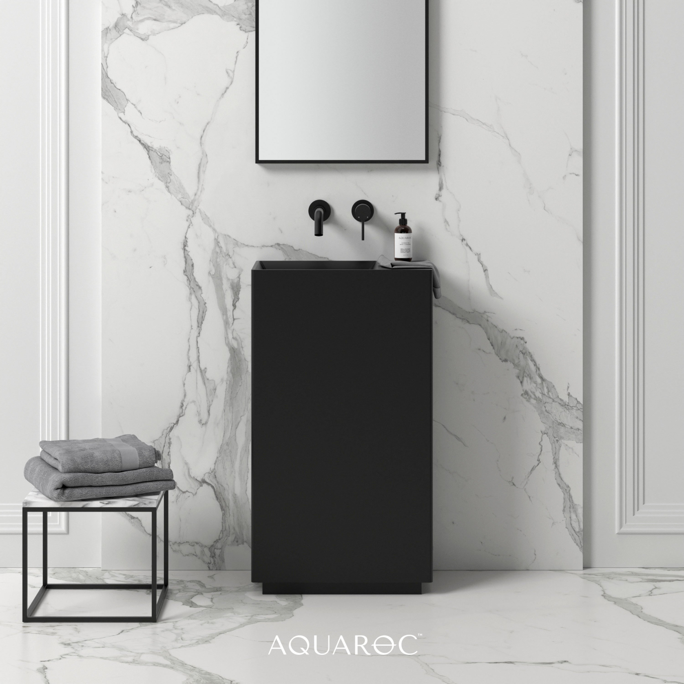 Ethos Matte Black Freestanding Stone Basin 500mm