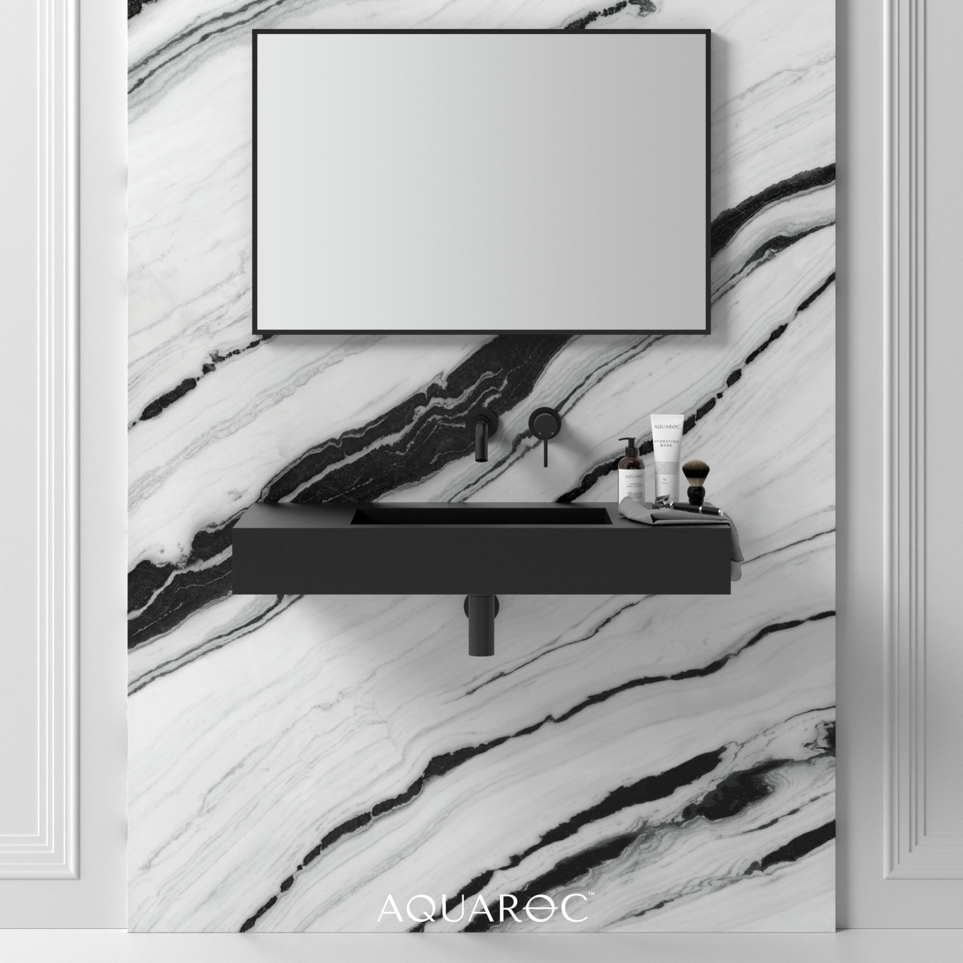Fiora Matte Black Wall Hung Stone Basin 900mm
