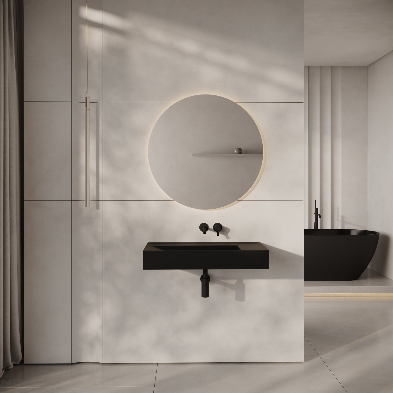 Aura Matte Black Wall Hung Stone Basin 800mm