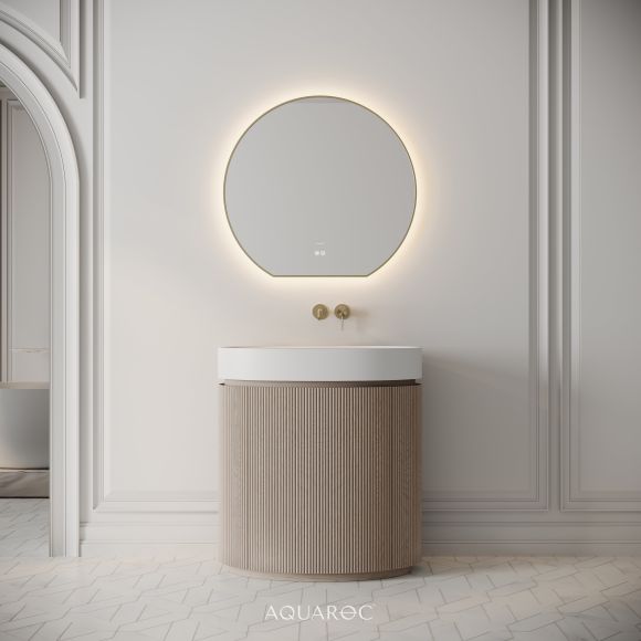 Rotunda Fluted Vanity Unit & Stone Basin 800mm Natural Oak