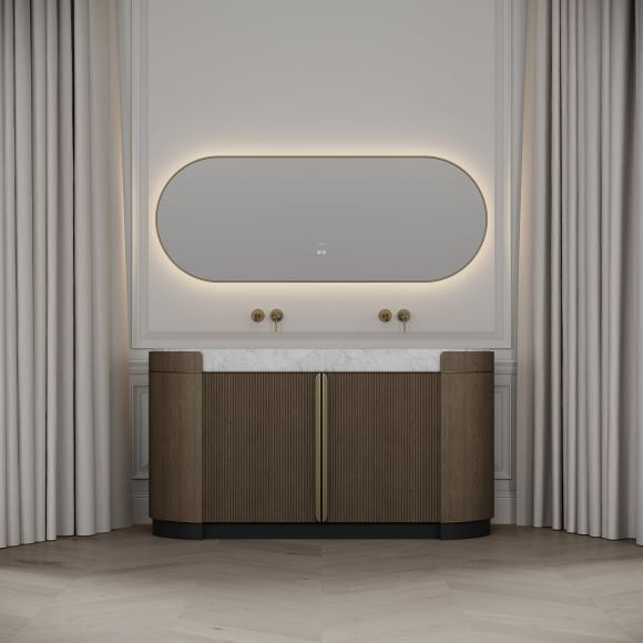 Knightsbridge Double Vanity Unit & Carrara Marble Basin 1600mm Smoked Oak