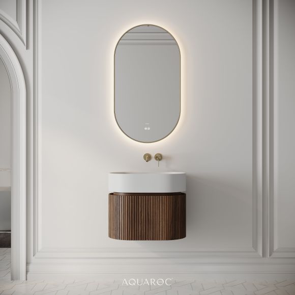 Camden Vanity Unit & Stone Basin 600mm Walnut