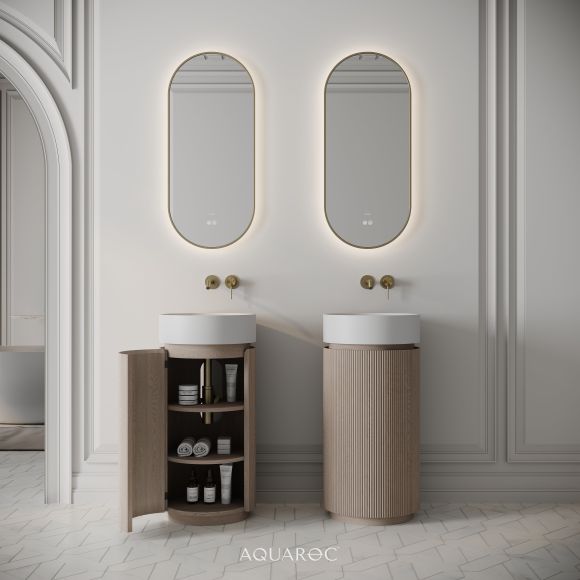 Rotunda Fluted Vanity Unit & Stone Basin 420mm Natural Oak