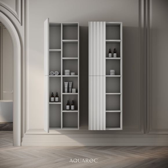 Wall Hung Fluted Bathroom Storage Unit 500mm Warm Grey