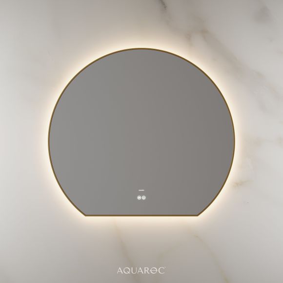 Lumiere Backlit & Demister Moon Mirror 1000mm Brushed Gold