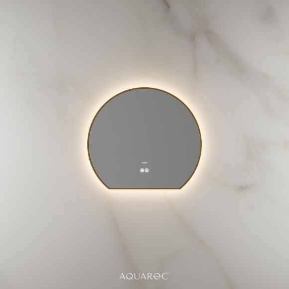 Lumiere Backlit & Demister Moon Mirror 600mm Brushed Gold