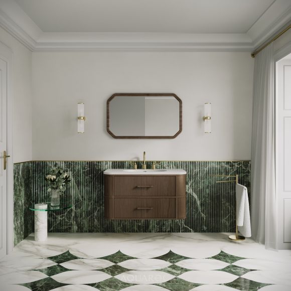 Savoy Wall Hung Vanity Unit & Stone Basin 1000mm Walnut