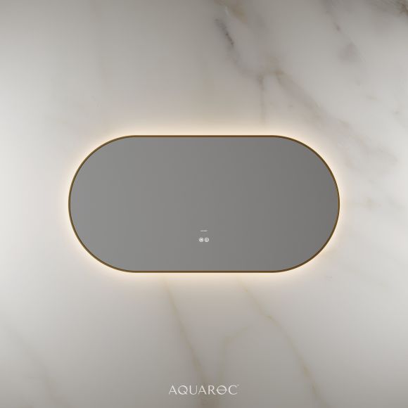 Lumiere Backlit & Demister Oval Mirror 1200mm Brushed Gold