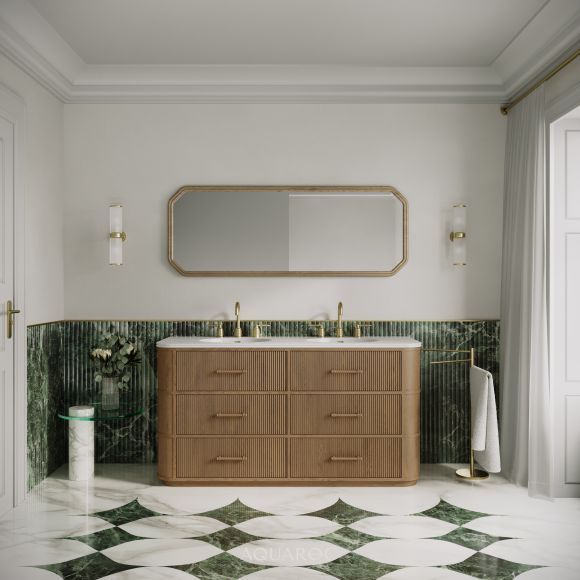 Savoy Double Vanity Unit & Stone Basin 1600mm Smoked Oak