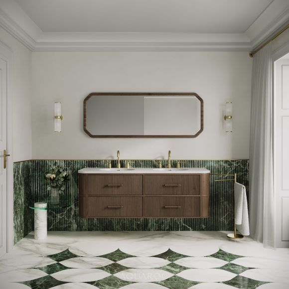 Savoy Wall Hung Double Vanity Unit & Stone Basin 1600mm Walnut
