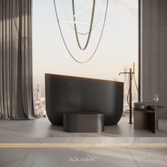 Soak Matte Black Freestanding Japanese Soaking Stone Bath 1350mm