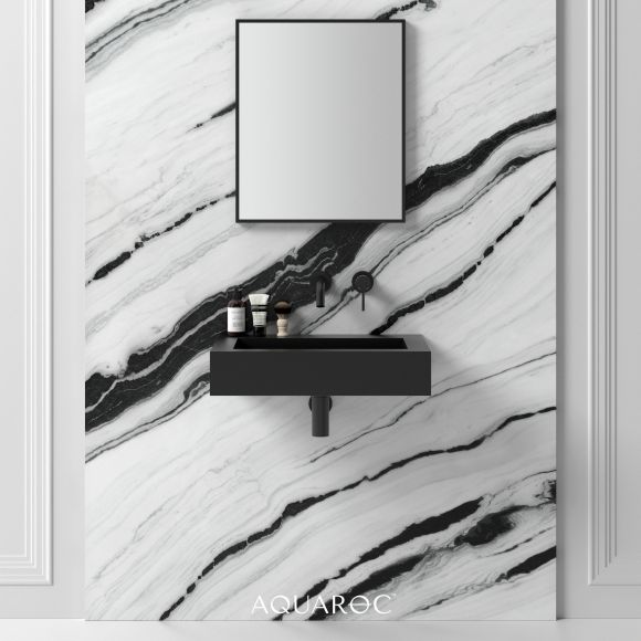 Fiora Matte Black Wall Hung Stone Basin 600mm