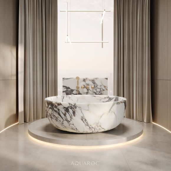 Circolo Freestanding Round Bath 1350mm - Calacatta Viola Marble