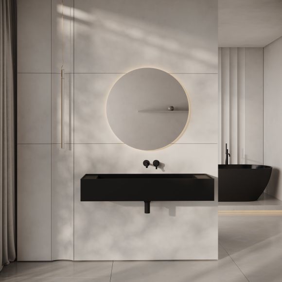 Ultra Matte Black Wall Hung Double Stone Basin 1200mm