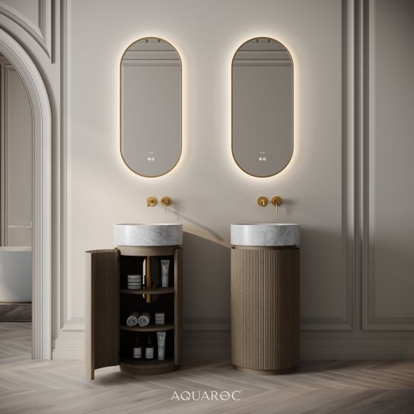 Rotunda Fluted Vanity Unit & Carrara Marble Basin 420mm Smoked Oak