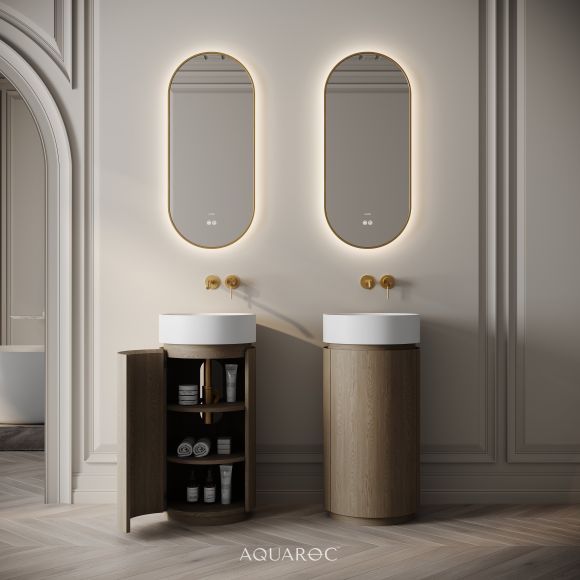 Rotunda Vanity Unit & Stone Basin 420mm Smoked Oak