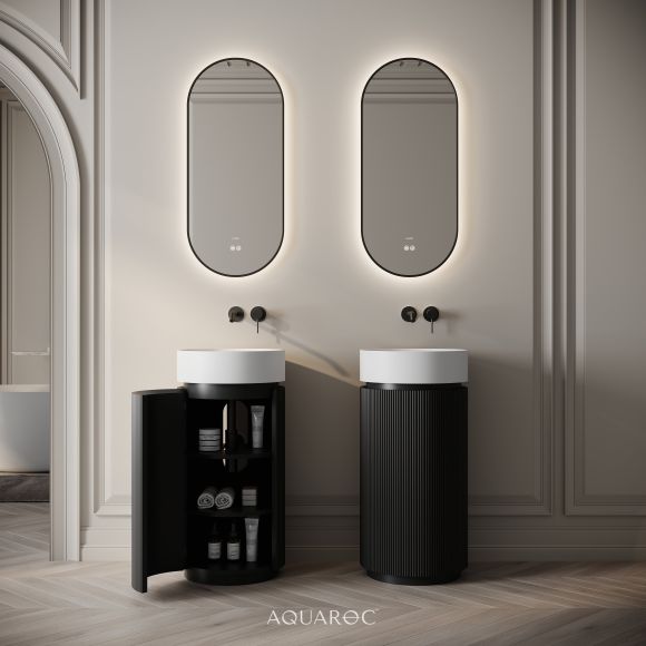 Rotunda Fluted Vanity Unit & Stone Basin 420mm Matte Black