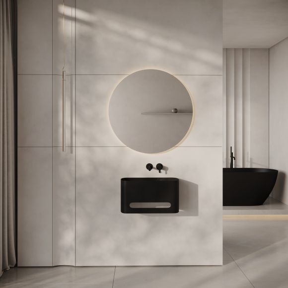 Hydro Matte Black Wall Hung Stone Basin 550mm Towel Hole