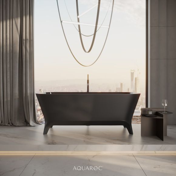 Paris Matte Black Freestanding Stone Bath 1600mm
