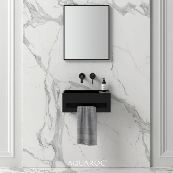 Flow Matte Black Wall Hung Stone Basin 500mm