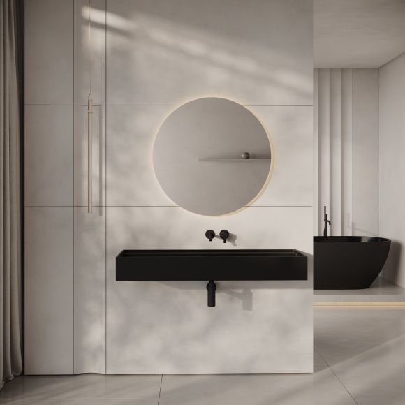 Neo Matte Black Wall Hung Stone Basin 1200mm