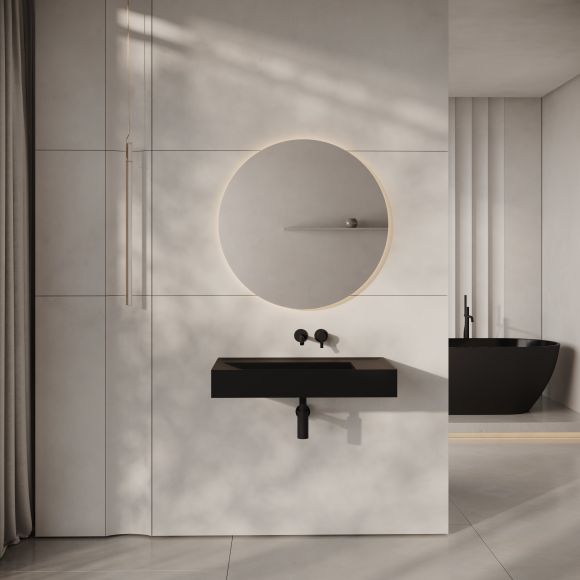 Aura Matte Black Wall Hung Stone Basin 800mm