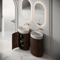Rotunda Fluted Vanity Unit & Stone Basin 600mm Walnut