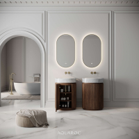 Rotunda Fluted Vanity Unit & Carrara Marble Basin 600mm Walnut