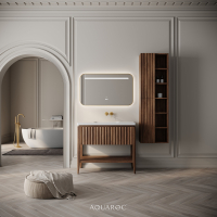 Wall Hung Fluted Bathroom Storage Unit 500mm Walnut