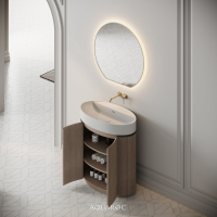 Rotunda Fluted Vanity Unit & Stone Basin 800mm Natural Oak