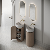 Rotunda Fluted Vanity Unit & Stone Basin 420mm Natural Oak