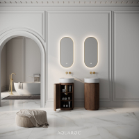 Rotunda Fluted Vanity Unit & Stone Basin 420mm Walnut