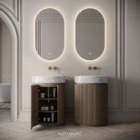 Rotunda Fluted Vanity Unit & Carrara Marble Basin 600mm Smoked Oak