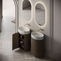 Rotunda Fluted Vanity Unit & Carrara Marble Basin 600mm Smoked Oak