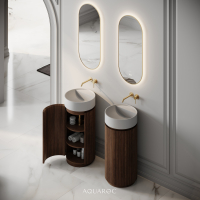 Rotunda Fluted Vanity Unit & Stone Basin 420mm Walnut