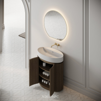 Rotunda Fluted Vanity Unit & Stone Basin 800mm Smoked Oak