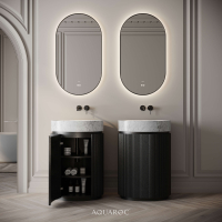 Rotunda Fluted Vanity Unit & Carrara Marble Basin 600mm Black Oak