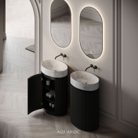 Rotunda Fluted Vanity Unit & Carrara Marble Basin 600mm Black Oak