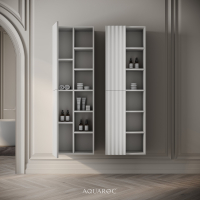 Wall Hung Fluted Bathroom Storage Unit 500mm Warm Grey