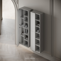 Wall Hung Fluted Bathroom Storage Unit 500mm Warm Grey