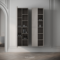 Wall Hung Fluted Bathroom Storage Unit 500mm Sabbia Grigio Oak
