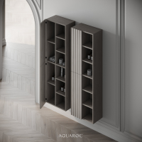 Wall Hung Fluted Bathroom Storage Unit 500mm Sabbia Grigio Oak