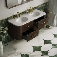 Savoy Wall Hung Double Vanity Unit & Stone Basin 1400mm Walnut