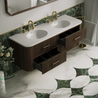 Savoy Wall Hung Double Vanity Unit & Stone Basin 1600mm Walnut